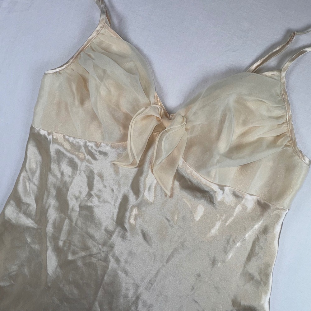 Victoria's Secret Slip Dress Womens Medium Champagne Gold Satin Chiffon Bow